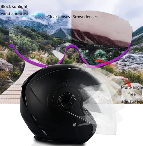 Vista 5 de Casco Bluetooth para motocicleta 3/4, casco retro abierto con visera solar, casco de moto Jet para hombres y mujeres adultos, casco aprobado por DOT