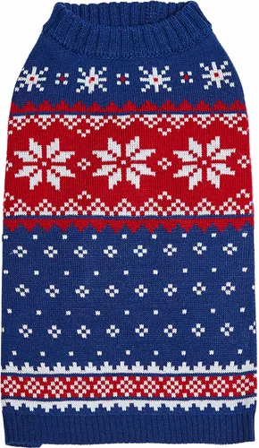 Vista 17 de Blueberry Pet Let It Snow Suéter Clásico Feo de Navidad con Capucha y Diseño de Copos de Nieve para Perro en Rojo y Blanco, Longitud de Espalda 12