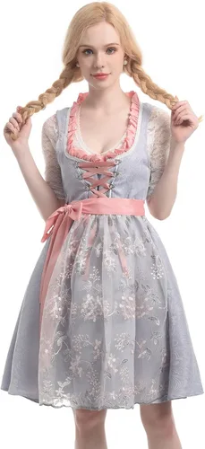 Vista 4 de LSYYSKB Disfraz de Oktoberfest para mujer, vestido de tirolesa bávara, vestidos alemanes, disfraces bávaros, vestido de tirolesa con cordones