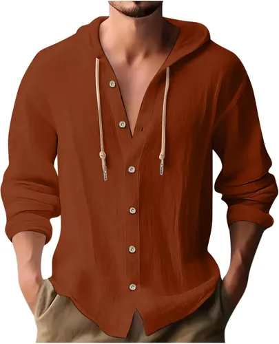 Vista 21 de Camisa de lino para hombre, casual, ligera, mexicana, guayabera, abotonada, playa, verano, sudadera con capucha y manga larga, camisa hawaiana