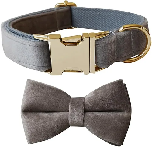 Vista 22 de Love Dream Collar de perro Bowtie de terciopelo, con hebilla de metal desmontable, suave, cómodo, ajustable, para perros pequeños, medianos