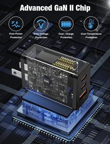 Vista 4 de Paquete de 2 bloques de cargador de pared USB C de 65 W, adaptador de carga USB C de 3 puertos de 100 W tipo C de carga súper rápida para MacBook