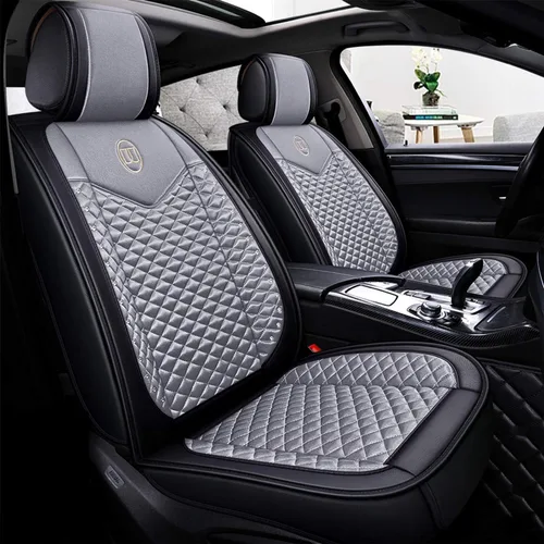 Vista 7 de Bling - Fundas de asiento de automóvil de seda y cuero retro con celosía, ajuste universal (negro básico)