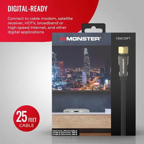 Vista 6 de Monster Essentials - Cable coaxial RG-6 con conector de cable coaxial F-Pin chapado en oro, cable de Internet de alta velocidad con cubierta