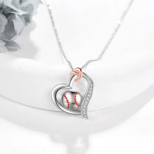 Vista 3 de YAFEINI VoleibolBéisbolBaloncestoTenisFútbolGolfCollar 925 Plata Plata Corazón Deportes Colgante Joyería Regalos para Mujeres