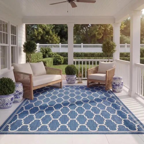 Vista 5 de SAFAVIEH Courtyard Collection - Alfombra decorativa de 4 x 5 pies 7 pulgadas, amarillo y beige, no desprende pelusa y de fácil cuidado