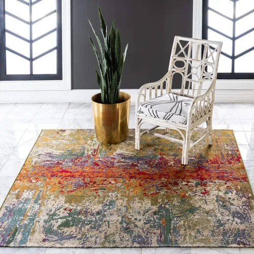 Vista 15 de Unique Loom Outdoor Modern Collection - Alfombra arrugada (4 pies 1 pulgada octágono multi/dorado)