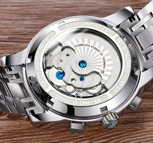 Vista 2 de CARNIVAL Mens tourbillon Automatic Mechanical Watch Silver Stainless Steel Multifunction Blue Watches