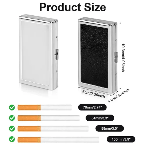 Vista 3 de Metal Cigarette Case 2 Pack, Holds 14 Cigarettes, 100mm King Size & 100's, Double Sided Spring Clip, Hard Protective Pocket Case for Men Women