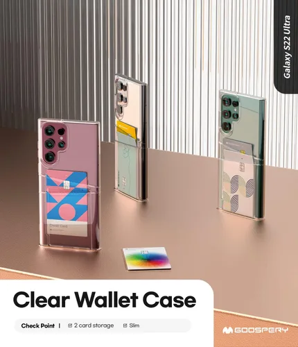 Vista 2 de GOOSPERY Cartera transparente diseñada para Galaxy S22 Ultra, delgada, fácil de usar con capacidad para 2 tarjetas, funda protectora de TPU suave