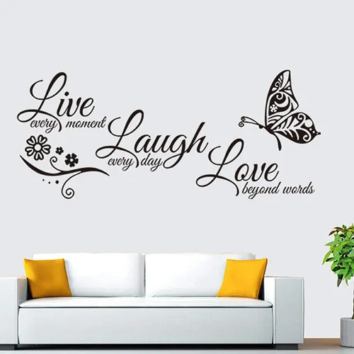 Vista 3 de Live Love Laugh - Juego de 3 calcomanías motivacionales para pared, calcomanías de pared inspiradoras para la familia (18 x 39 pulgadas, negro)