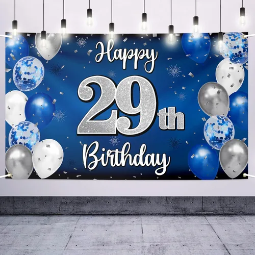 Vista 81 de Decoración de feliz cumpleaños número 100, globo azul y plateado grande cartel de fondo de cumpleaños de 100 años - Suministros para fiesta