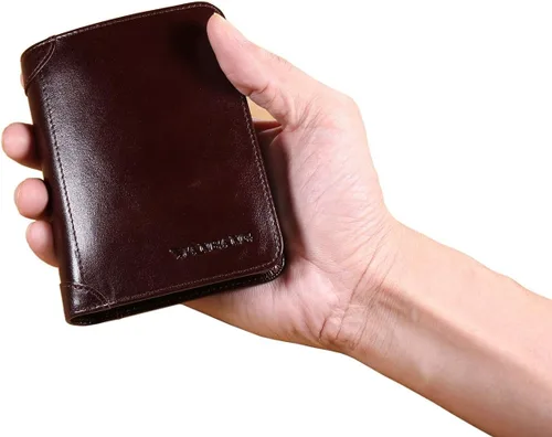 Vista 9 de Cartera de auténtica piel vacuna italiana con capacidad extra, doble pliegue, para hombre.