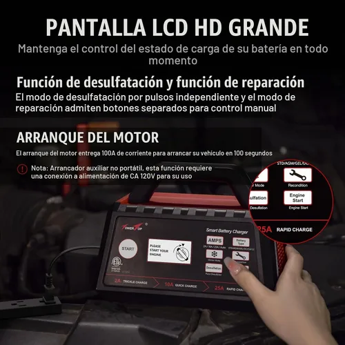 Vista 3 de TowerTop Cargador de batería inteligente de coche de 2/10/25 amperios de 12 V, mantenedor de batería completamente automático con arranque