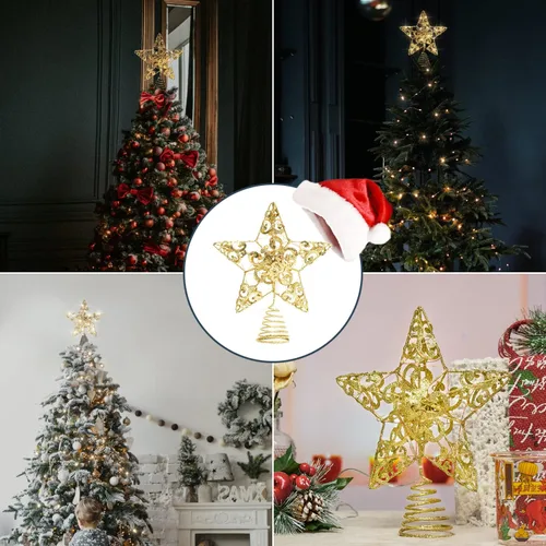 Vista 6 de Decoración de estrella para árbol de Navidad, decoración de estrella para árbol de Navidad con 40 luces LED y control remoto, 8 modos
