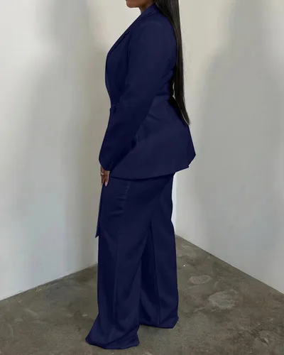Vista 3 de CXXQ Conjunto de 2 piezas para mujer, talla grande, informal, para oficina Azul marino