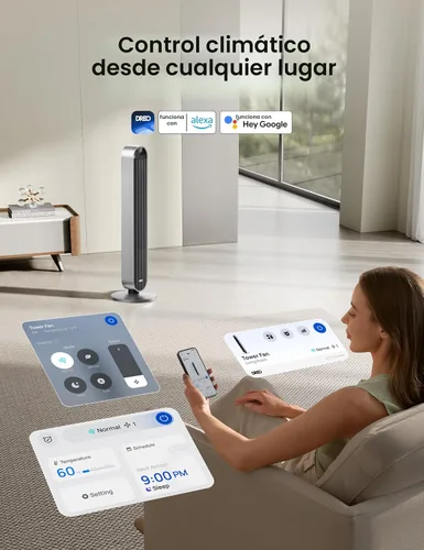 Vista 7 de Dreo - Ventilador de torre para dormitorio, ventilador oscilante de 42 pulgadas 120°, motor DC silencioso de 25dB, ventilador de pie sin aspas de 28