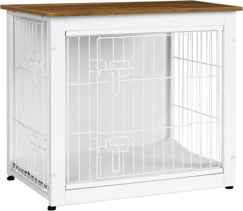 Vista 34 de DWANTON - Perrera con cojín, de madera, con puertas dobles, para interiores, S, M, L, 27.2 pulgadas de largo, negro