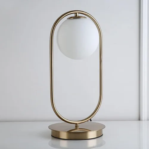 Vista 5 de Globo lámpara de mesa dorada lámpara de mesa moderna de mediados de siglo lámpara de mesa de cristal blanco lámpara de mesa pequeña lámpara de mesa