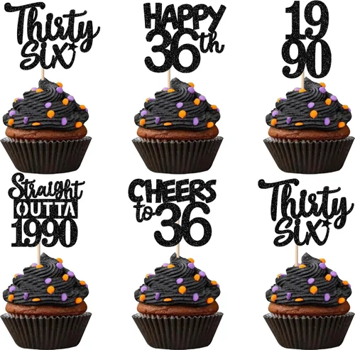 Vista 104 de 30 piezas negras para cupcakes de 10.º cumpleaños con purpurina Ten Happy 10 Straight Outta 2016 para saludos a 10 años 10 cumpleaños, boda Negro