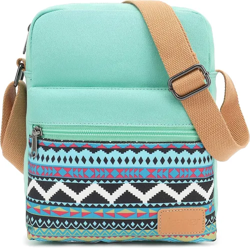 Vista 13 de Leaper - Juego de estuche y cartera bandolera de lona para niñas y mujeres A-verde azulado-r