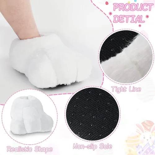 Vista 4 de Zapatos de conejo de Pascua para adultos zapatos de pies de conejo pantuflas de disfraz blanco pies de dibujos animados para adultos Blanco