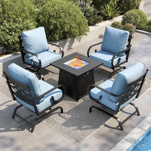 Vista 33 de PHI VILLA Patio Furniture Set with 4 Rocking Chairs & Fire Pit, Beige