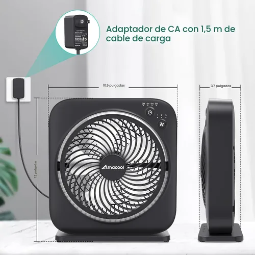 Vista 7 de AMACOOL Ventilador de mesa, ventilador de caja de 12 pulgadas con 3 velocidades ajustables y temporizador de 8 horas, circulador de aire silencioso