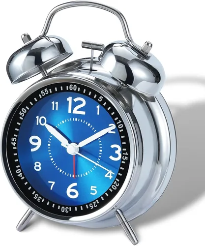 Vista 8 de AKCISOT - Reloj despertador de alarma fuerte para personas con sueño profundo, 11,43 cm de reloj analógico de campana doble de metal, funciona
