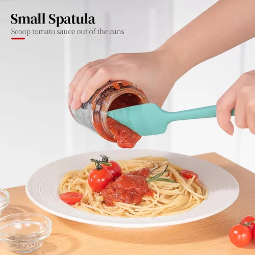 Vista 7 de Juego de 3 espátulas de silicona resistentes al calor, 600 ºF, utensilios de cocina antiadherentes sin BPA para mezclar sin costuras, plegar, raspar