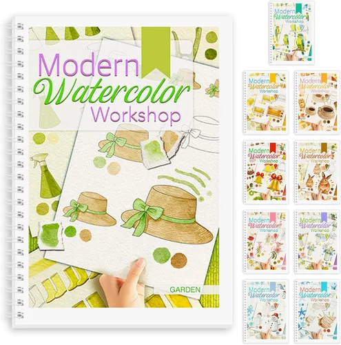 Vista 12 de Cuaderno de ejercicios de acuarela, libro de pintura de acuarela, apto para principiantes, 12 patrones diferentes para aliviar el estrés