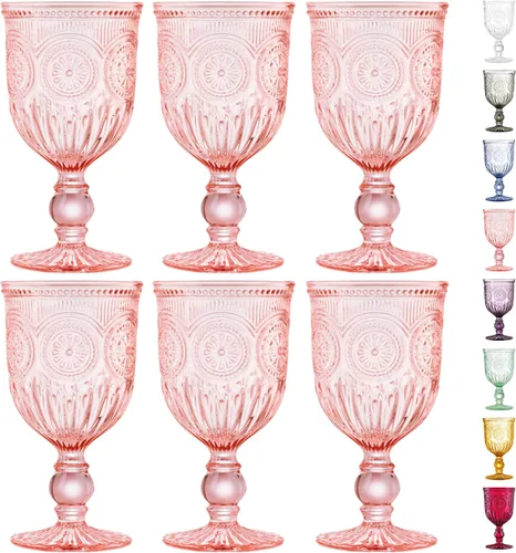 Vista 16 de Juego de copas de vino ámbar Yungala de 6 unidades, copas vintage de 10 onzas con diseño de nudos