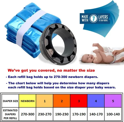 Vista 2 de Recambios de cubo de pañales Incluye 9 anillos de recambio de pañales y 1 estuche. Capacidad para hasta 2520 pañales para recién nacidos