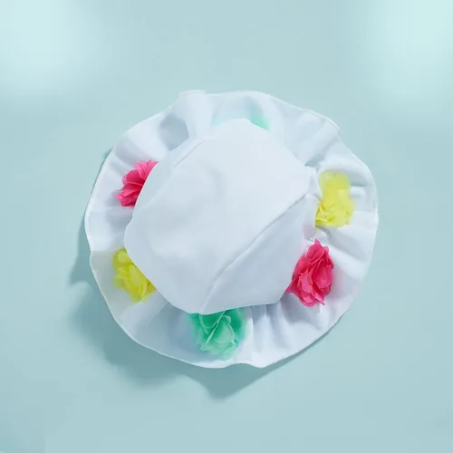 Vista 8 de Yccutest Traje de baño de flores para bebé, 3 piezas, parte superior triangular, parte inferior con volantes, sombrero para el sol, conjunto