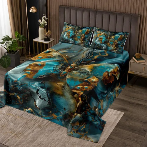 Vista 6 de Erosebridal Gothic Skull Coverlet Set, Mandala Flowers Hippie Butterfly Bedspread Sets for Girls Boys Kids Trippy Skull Death Skeleton Quilt Set