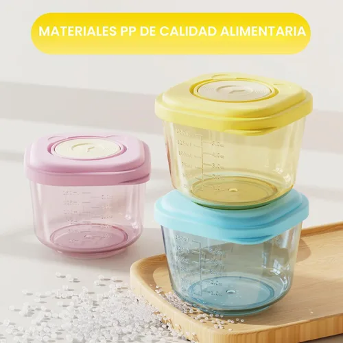 Vista 5 de Recipientes de comida para bebés, tarros de almacenamiento de alimentos y aperitivos de 5 onzas con tapas de sellado, seguros y duraderos, aptos