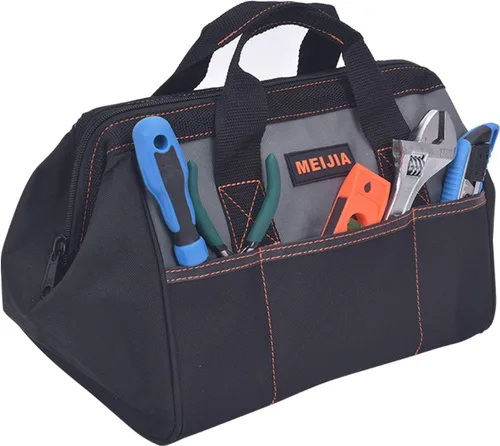 Vista 6 de MEIJIA Bolsa de herramientas portátil impermeable, boca ancha abierta, múltiples bolsillos interiores para almacenamiento de herramientas