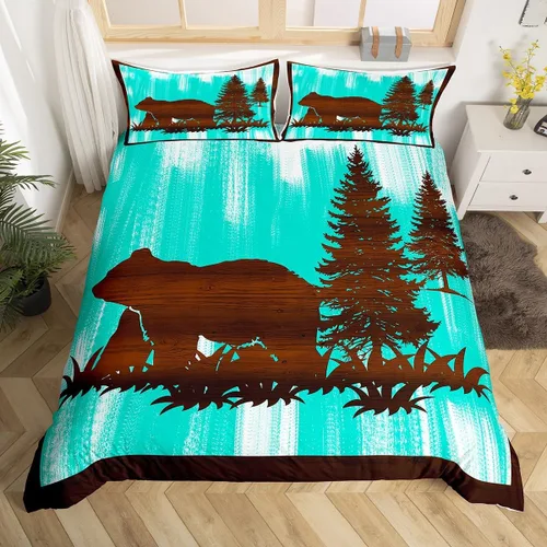 Vista 28 de Juego de funda de edredón de oso para niños, juego de ropa de cama de animales salvajes para niños, naturaleza, vida silvestre, oso, pájaro, juego