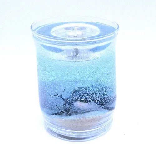 Vista 5 de Vela de gel hecha a mano de edición limitada azul con diseño de tortuga marina recargable para siempre con 4 paquetes de velas de té de gel