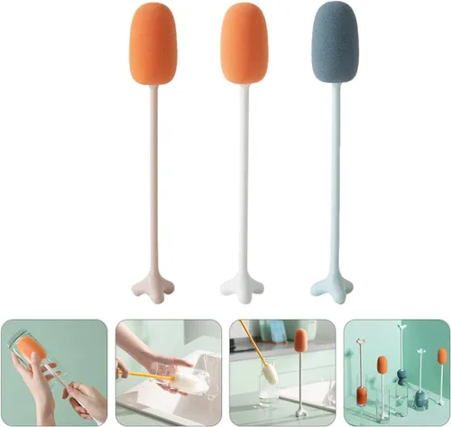 Vista 9 de BESTonZON Cepillo para botella de agua, cepillo de limpieza de esponja, cepillo limpiador de botellas, cepillo limpiador de tazas, cepillo de mango
