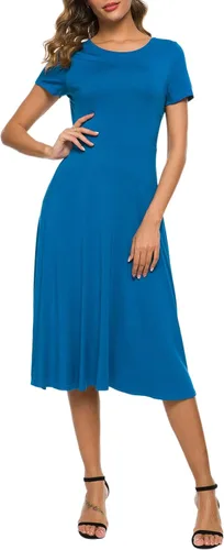 Vista 20 de Urban CoCo Vestido de manga corta para mujer, acampanado, con estampado floral, longitud por debajo de las rodillas # 1