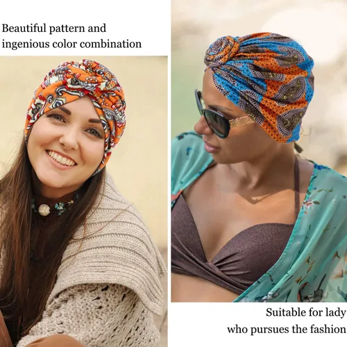 Vista 4 de 6 diademas para mujeres negras, turbantes africanos para mujeres, nudo de flores, gorro preatado