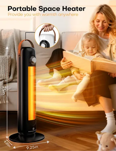 Vista 9 de Calentador eléctrico de cerámica PTC de 1500 W con 4 modos, calefacción 1S de 350 pies cuadrados, calentadores de patio oscilantes de 70° para uso