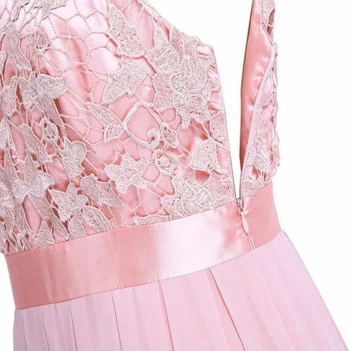 Vista 6 de FEESHOW Vestido largo de gasa con apliques de encaje floral para mujer vestido de noche de graduación