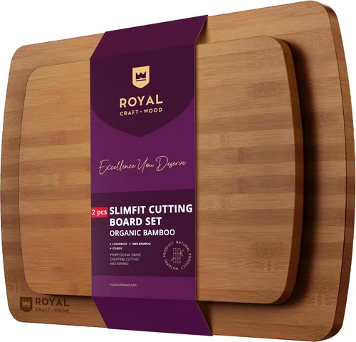 Vista 16 de ROYAL CRAFT WOOD Tablas de cortar de madera para preparar comidas de cocina y servir – Juego de tablas de cortar de bambú no tóxicas con asas Marrón
