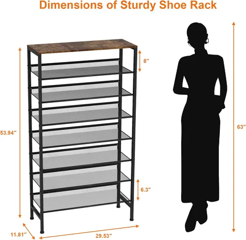 Vista 3 de Zapatero grande de 8 niveles, organizador de zapatos vertical de metal resistente, para armario, puerta delantera, entrada, hasta 28 pares, estante