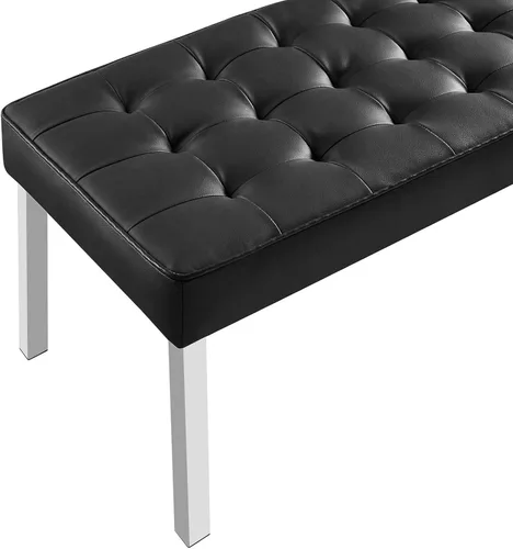 Vista 6 de Modway Banco grande tapizado de piel sintética con botones copetudos en color negro plateado