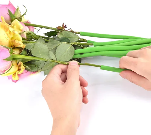 Vista 2 de DLUGOPIS Cubiertas de tallo de 1/4 de pulgada para ramos de flores artificiales de 12 pulgadas, para ramo de centros de mesa de boda (verde)