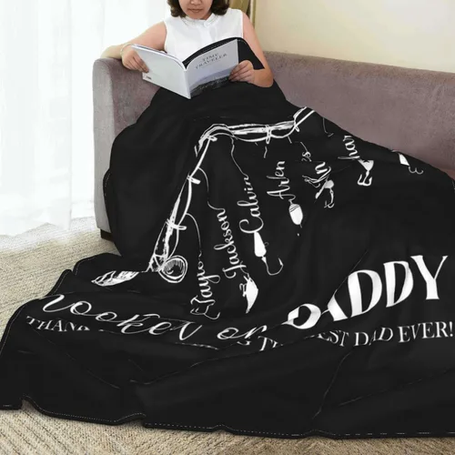 Vista 6 de Manta personalizada para papá con nombres de niños de 1 a 10 años, manta con texto en inglés "Thank You for Being The Best Dad Ever", para el Día