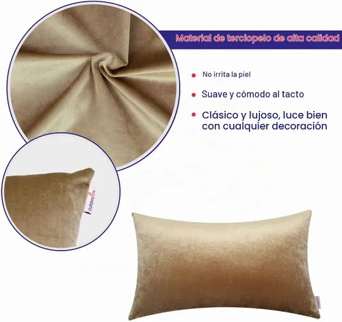 Vista 2 de Fundas de almohada decorativas lumbares, de terciopelo suave y liso, rectangular, color marrón champán, 12 x 20 pulgadas, paquete de 2, solo funda